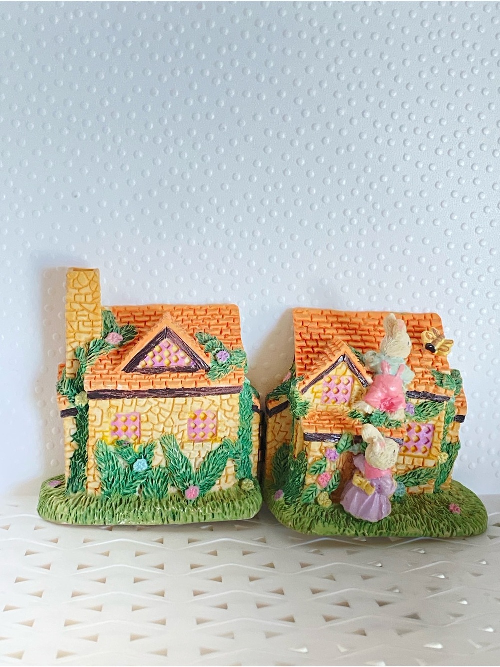 Vintage Bunny Cottage House Figurine, Easter Rabbit Cottage UK Art Spring House